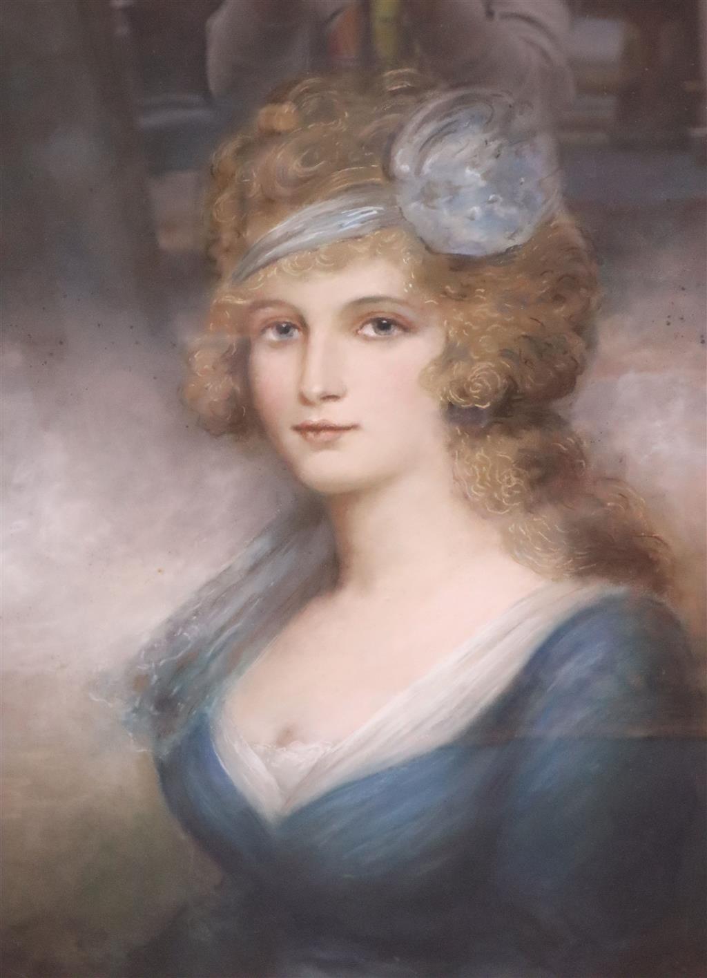 After John Russell (1745-1806), pastel on paper, Portrait of an 18th century lady, 74 x 52cm